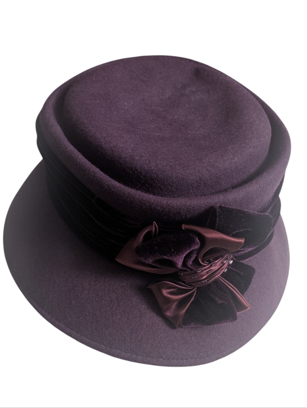 BETMAR Wool Purple Felt Cloche Hat with Decorative Bow - Picture 3 of 10